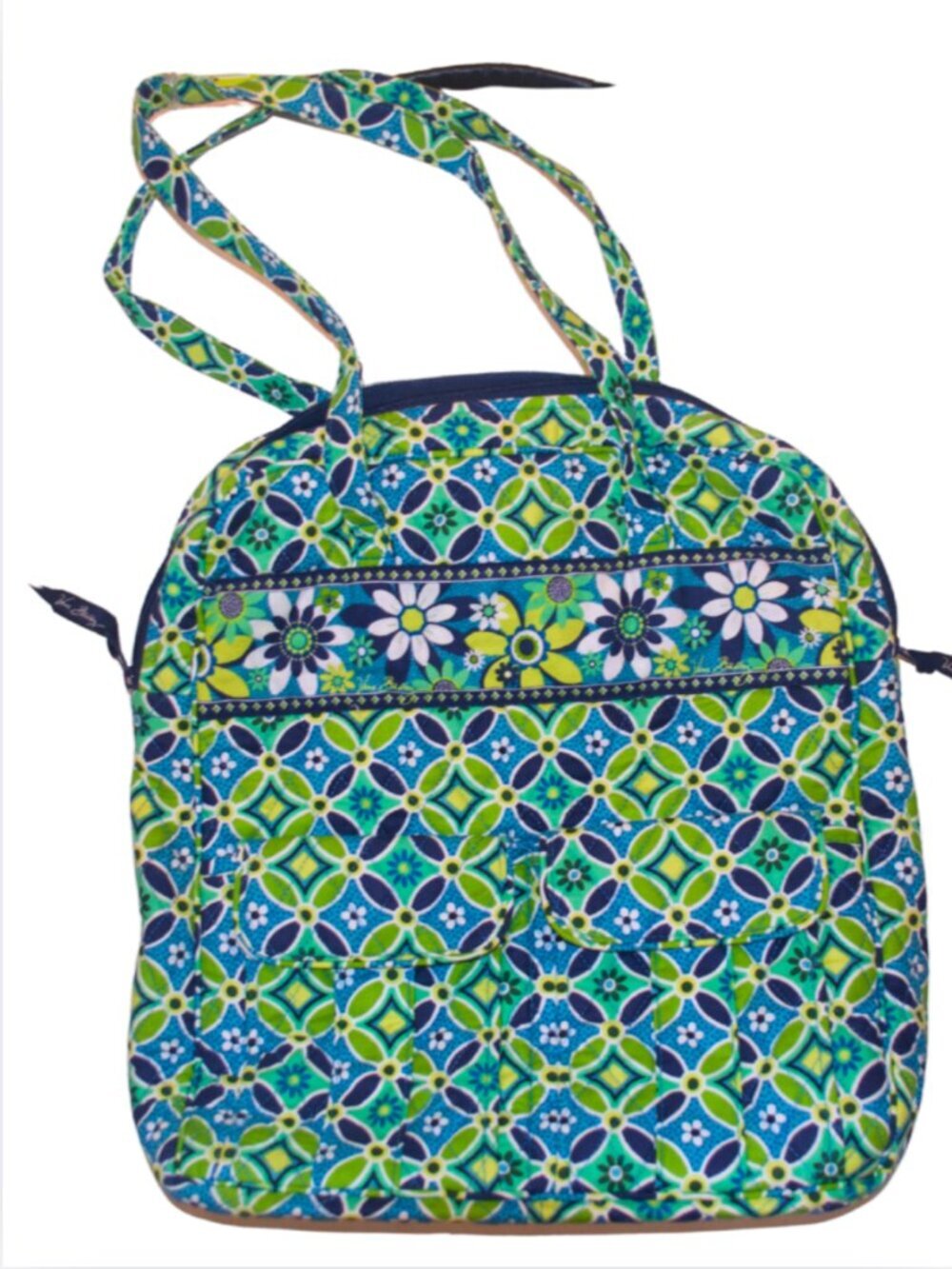 Vera Bradley Tall Zip Quilted Tote in Blue Green “Daisy Daisy”Pattern